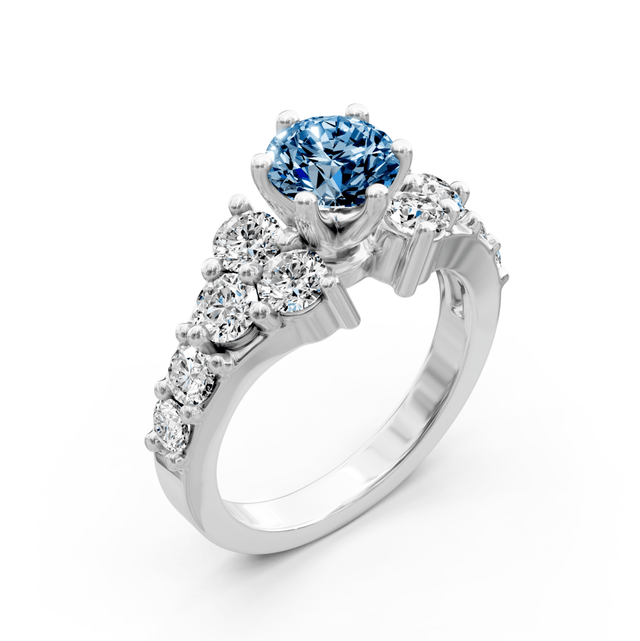 2.40-5.40 CT Round Cut Fancy Blue Diamonds - Engagement Ring