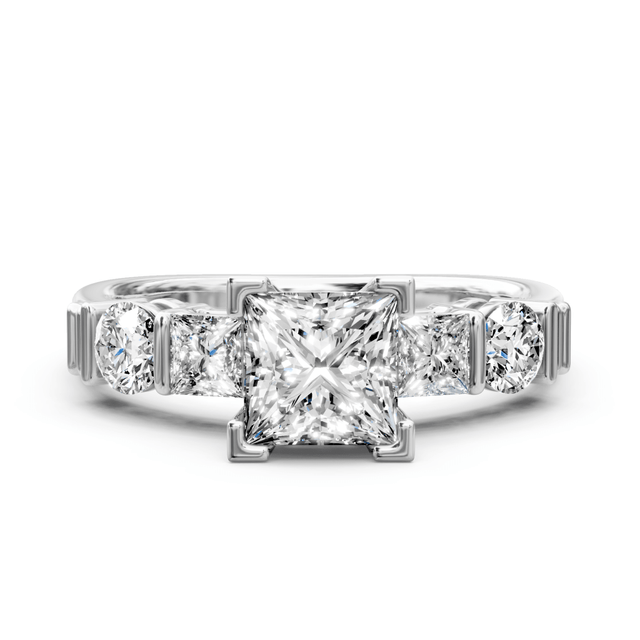 1.05-2.20 CT Princess & Round Cut Natural Diamonds - Engagement Ring