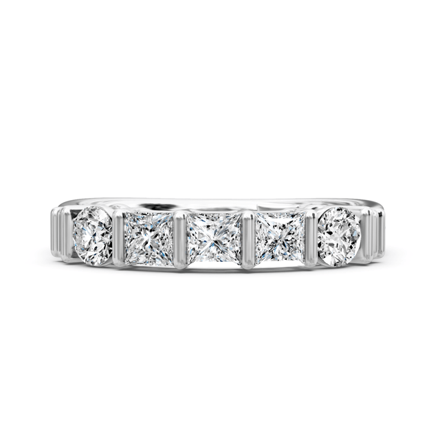 0.85 CT Princess & Round Cut Natural Diamonds - Wedding Band