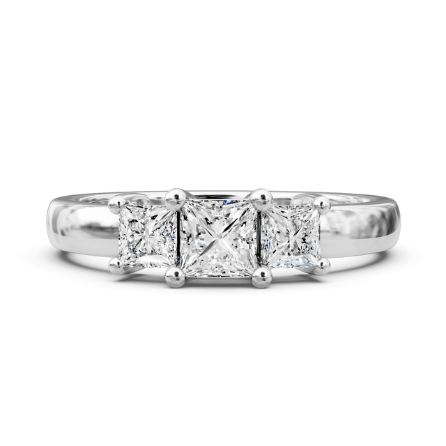 0.90-6.40 CT Princess Cut Lab Grown Diamonds - Three Stone Rings