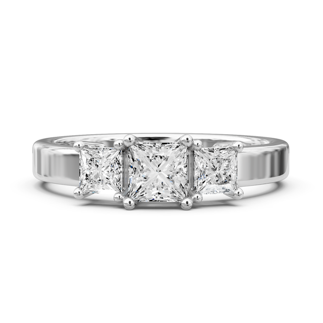 0.95-6.45 CT Princess Cut Lab Grown Diamonds - Three Stone Rings