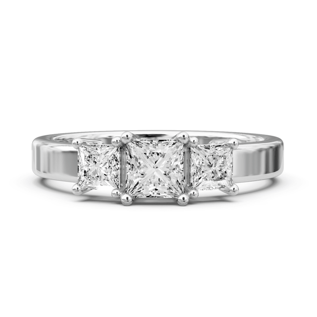 0.90 CT Princess Cut Natural Diamonds - Three Stone Rings