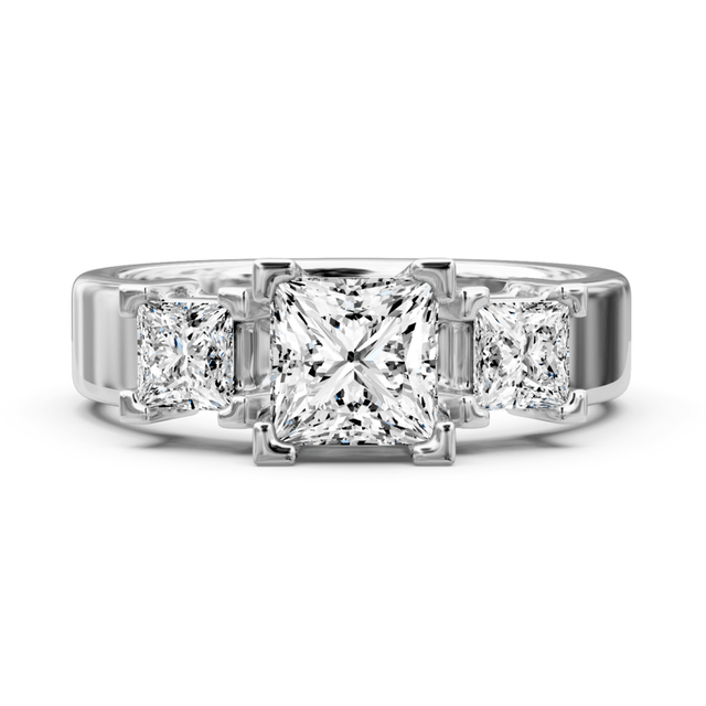 0.80 CT Princess Cut Natural Diamonds - Three Stone Rings