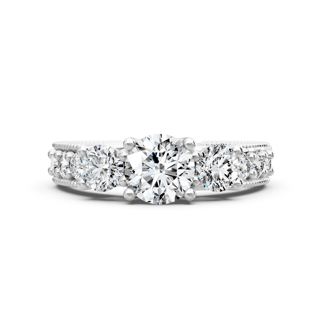 1.25-6.75 CT Round Cut Lab Grown Diamonds - Three Stone Rings