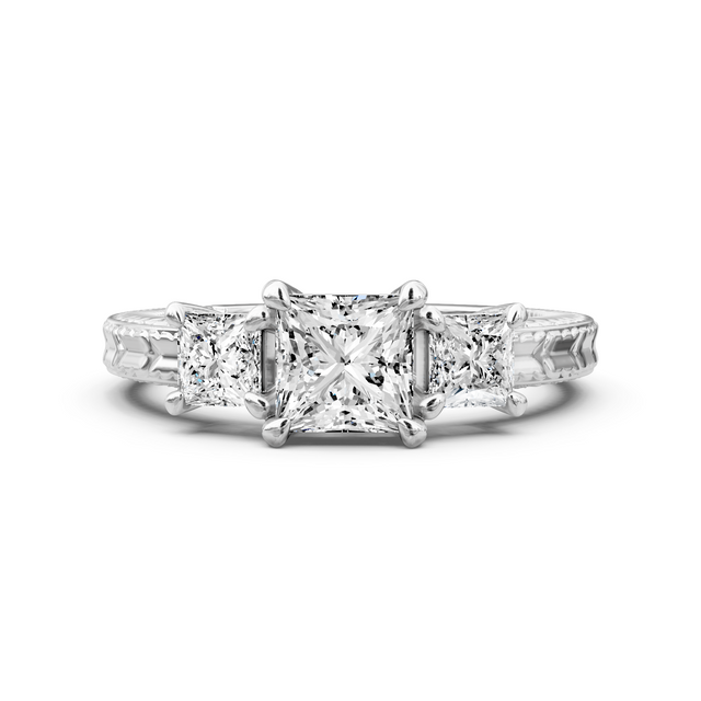 1.20-6.70 CT Princess Cut Lab Grown Diamonds - Three Stone Rings