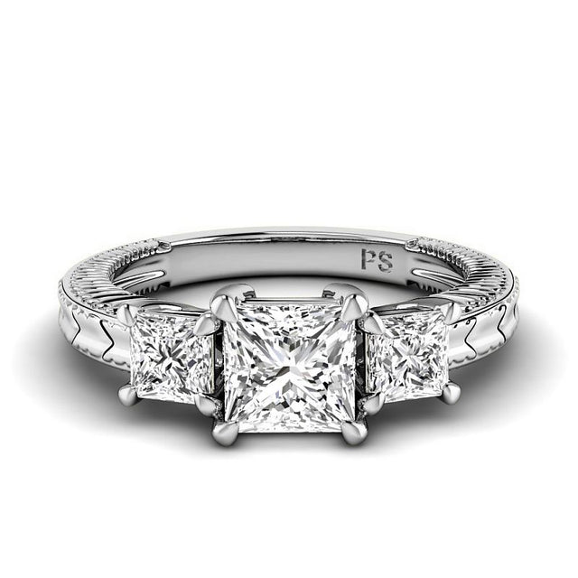 1.30 CT Princess Cut Natural Diamonds - Three Stone Rings