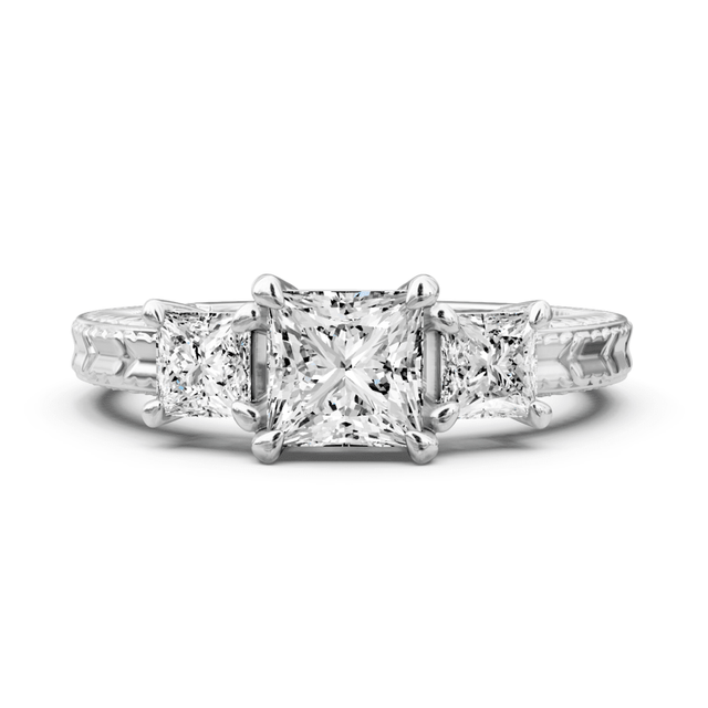 1.30 CT Princess Cut Natural Diamonds - Three Stone Rings