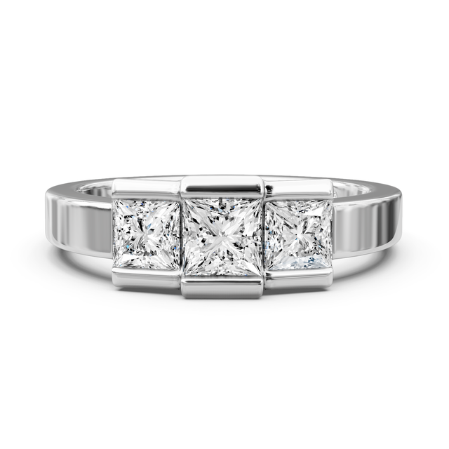 1.50-7.00 CT Princess Cut Lab Grown Diamonds - Three Stone Rings