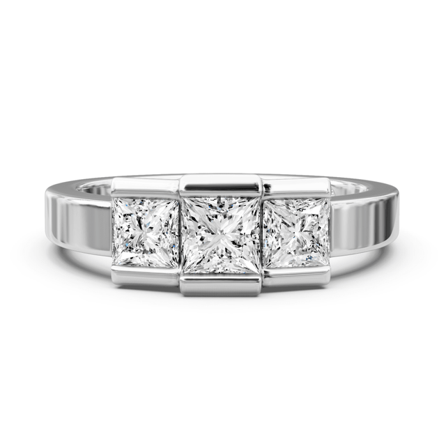 1.15 CT Princess Cut Natural Diamonds - Three Stone Rings