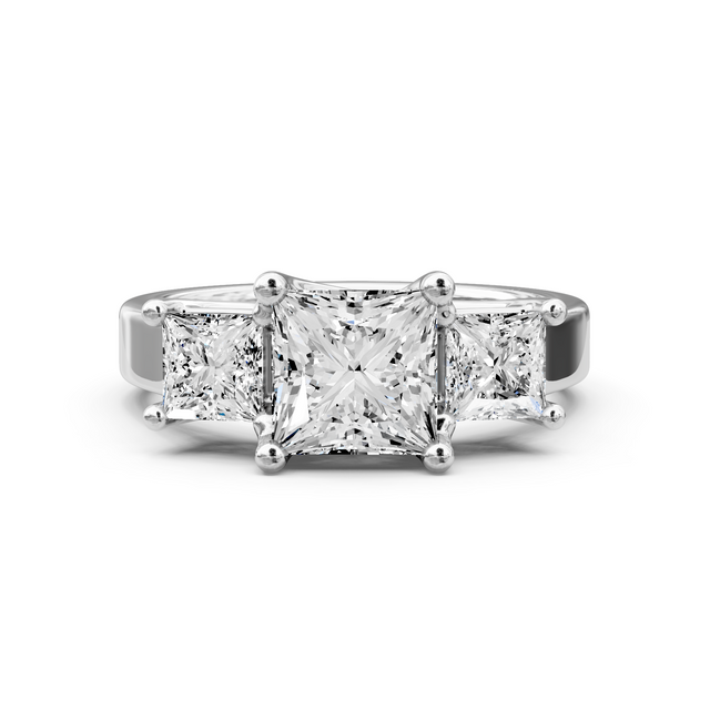 0.95-6.45 CT Princess Cut Lab Grown Diamonds - Three Stone Rings