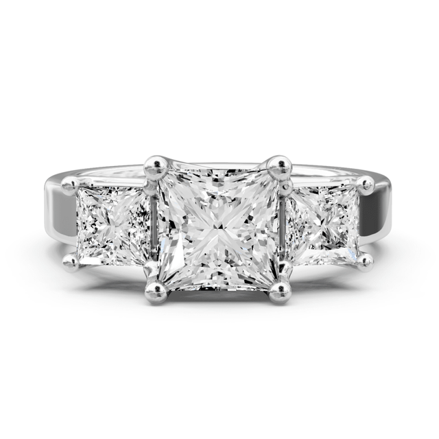 0.90 CT Princess Cut Natural Diamonds - Three Stone Rings