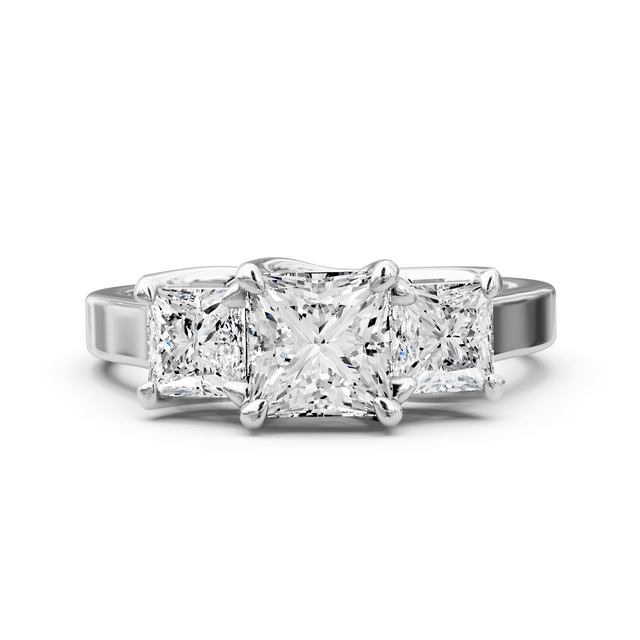 1.50-7.00 CT Princess Cut Lab Grown Diamonds - Three Stone Rings