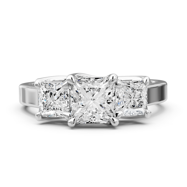 1.50-7.00 CT Princess Cut Lab Grown Diamonds - Three Stone Rings