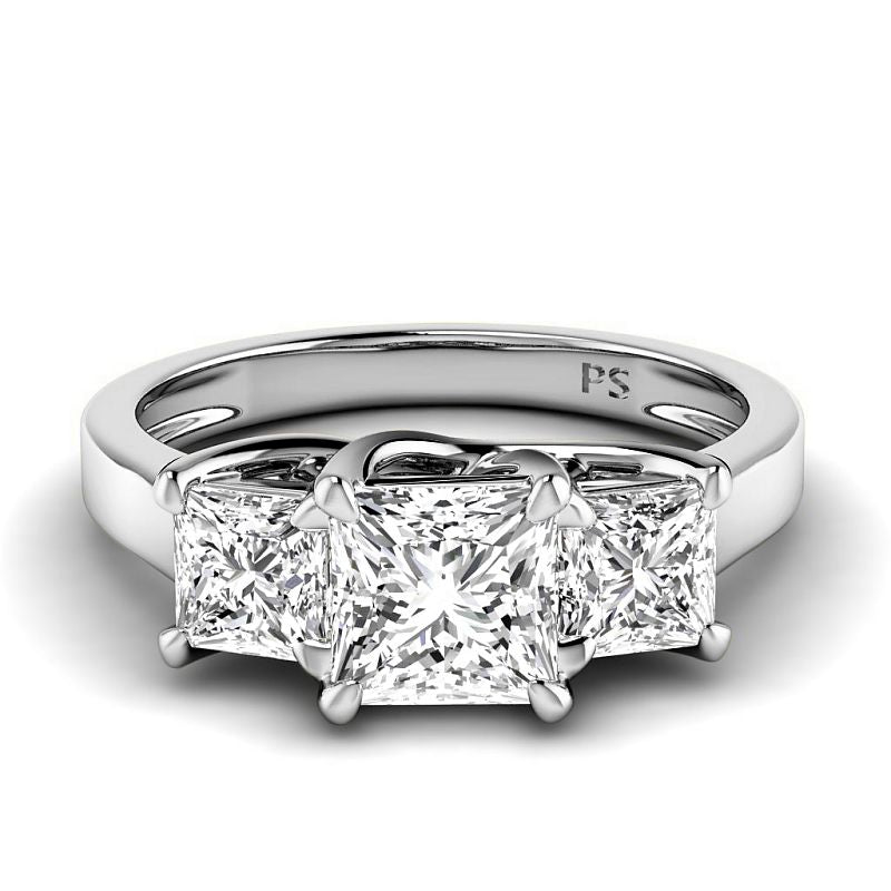 Exquisite 1.50 CT Princess Cut Diamonds - Three Stone Ring in 14KT White Gold