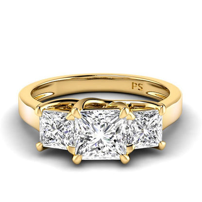 Alluring 1.50 CT Princess Cut Diamond Three Stone Ring in 14KT Yellow Gold