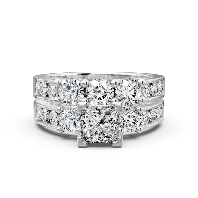 2.15-3.30 CT Princess & Round Cut Natural Diamonds - Bridal Set