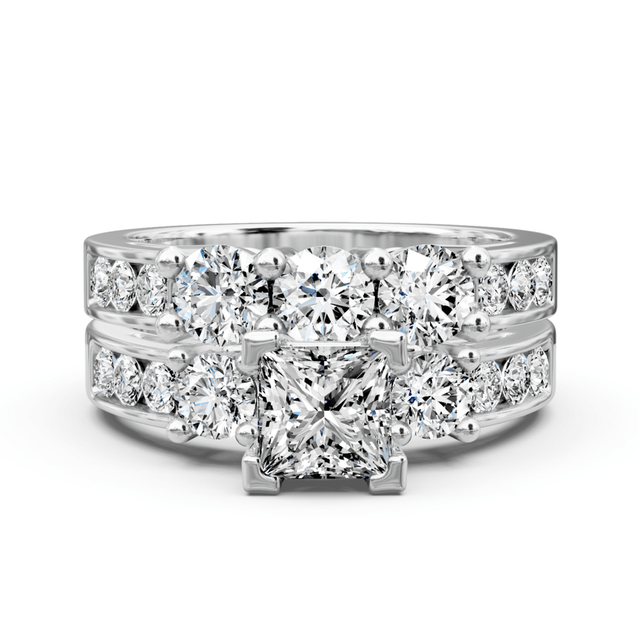 2.15-3.30 CT Princess & Round Cut Natural Diamonds - Bridal Set
