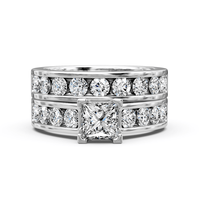 1.95-3.10 CT Princess & Round Cut Natural Diamonds - Bridal Set