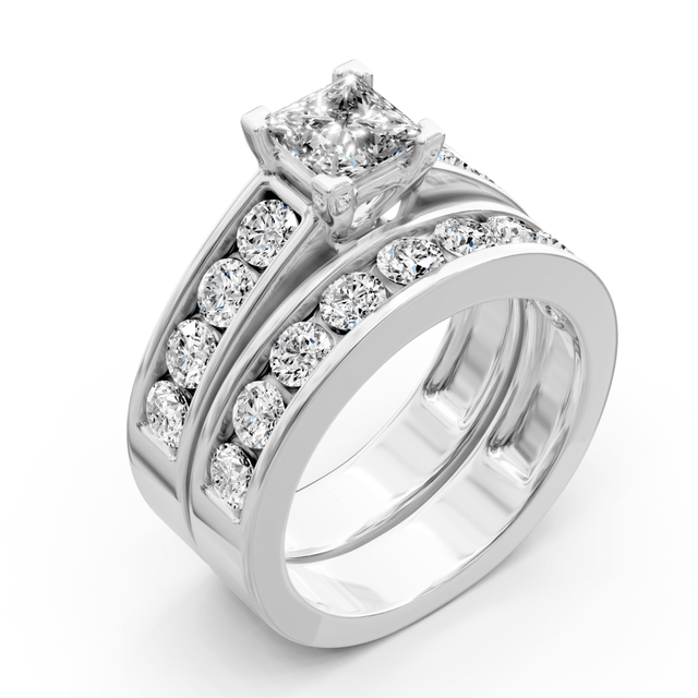 1.95-3.10 CT Princess & Round Cut Natural Diamonds - Bridal Set