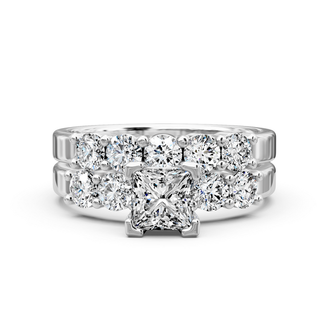 1.90-7.40 CT Princess & Round Cut Lab Grown Diamonds - Bridal Set