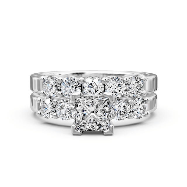 1.75-2.90 CT Princess & Round Cut Natural Diamonds - Bridal Set