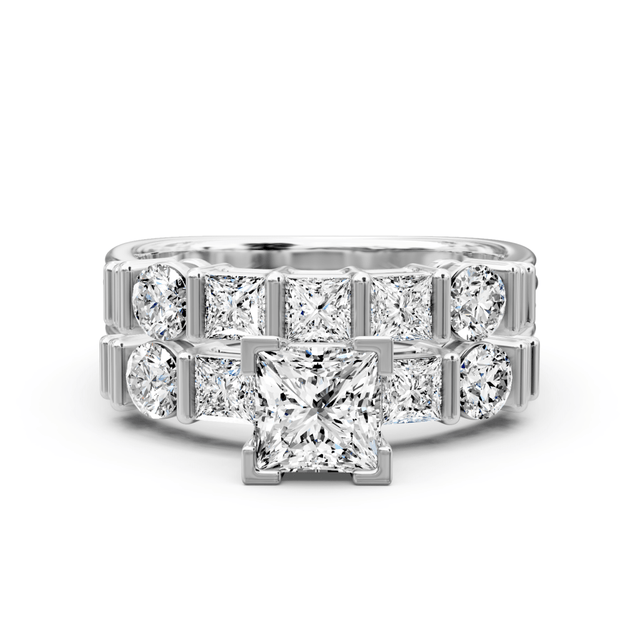 1.90-3.05 CT Princess & Round Cut Natural Diamonds - Bridal Set