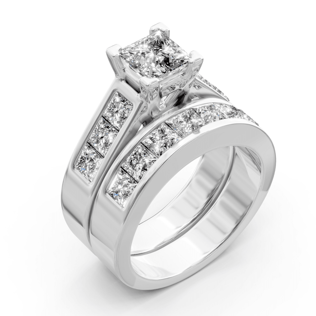 2.60-3.75 CT Princess Cut Natural Diamonds - Bridal Set