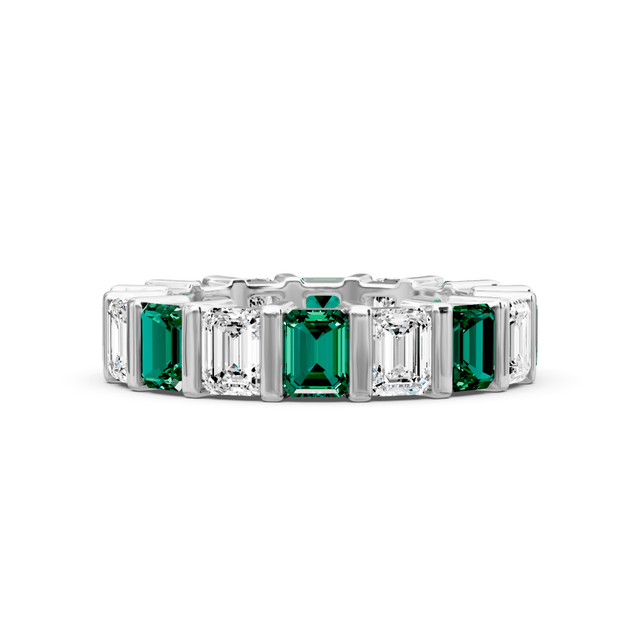 5.50 CT Emerald Cut Green Emeralds and Diamonds - Eternity Rings