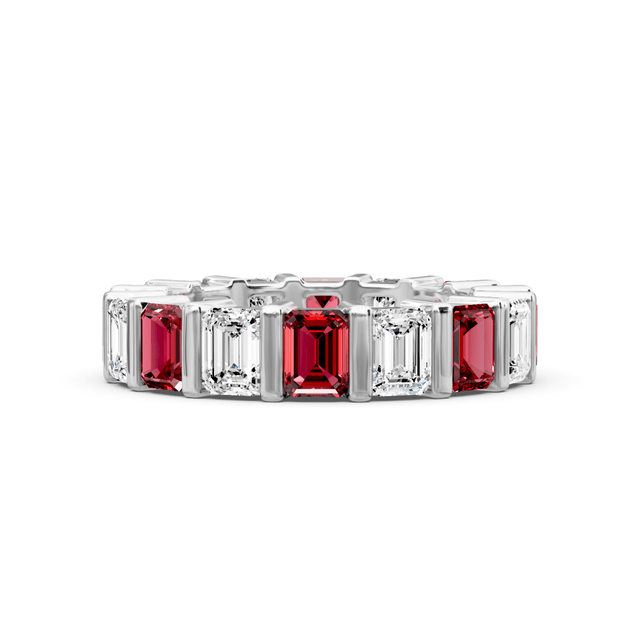 5.50 CT Emerald Cut Rubies and Diamonds - Eternity Rings