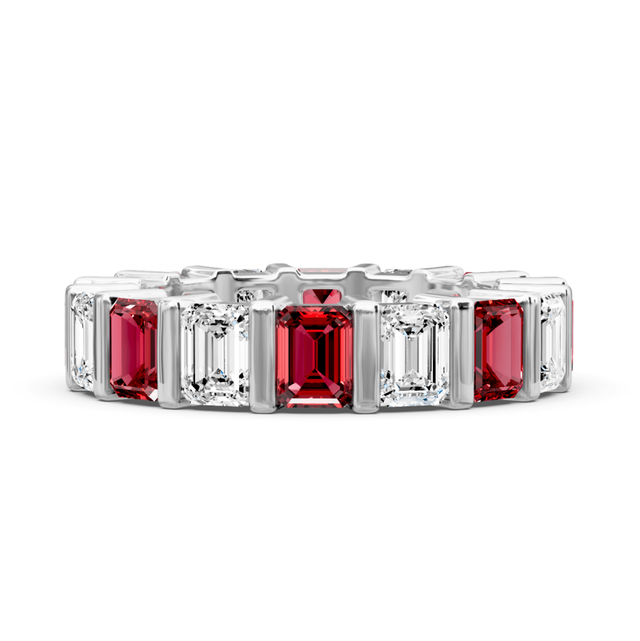 5.50 CT Emerald Cut Rubies and Diamonds - Eternity Rings