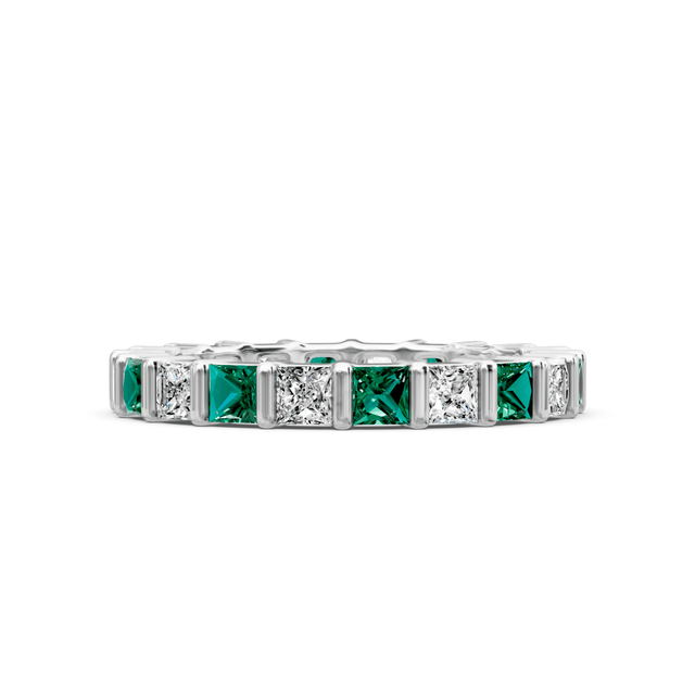 2.50 CT Princess Cut Green Emeralds and Diamonds - Eternity Rings