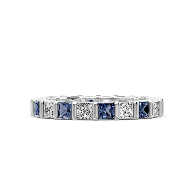 2.50 CT Princess Cut Blue Sapphires and Diamonds - Eternity Rings
