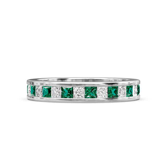 1.60 CT Princess Cut Green Emeralds and Diamonds - Eternity Rings