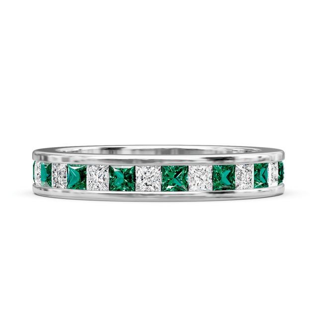 1.60 CT Princess Cut Green Emeralds and Diamonds - Eternity Rings