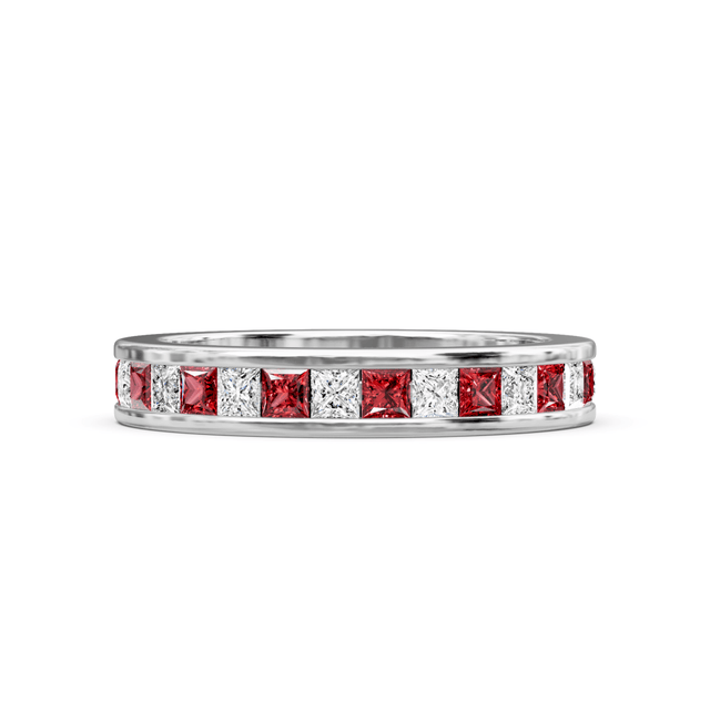 1.60 CT Princess Cut Rubies and Diamonds - Eternity Rings