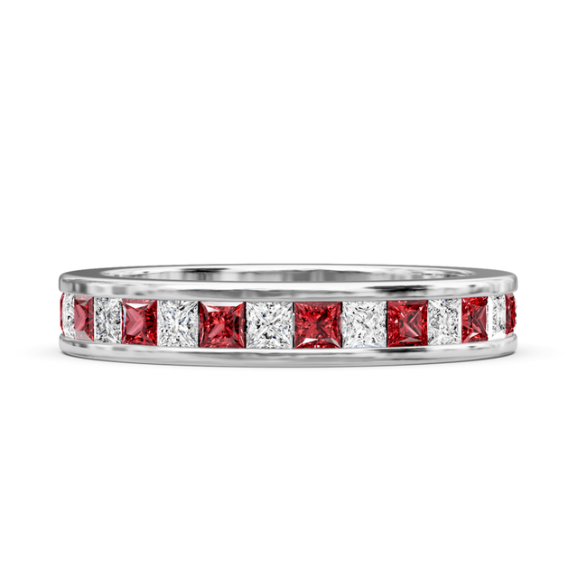 1.60 CT Princess Cut Rubies and Diamonds - Eternity Rings