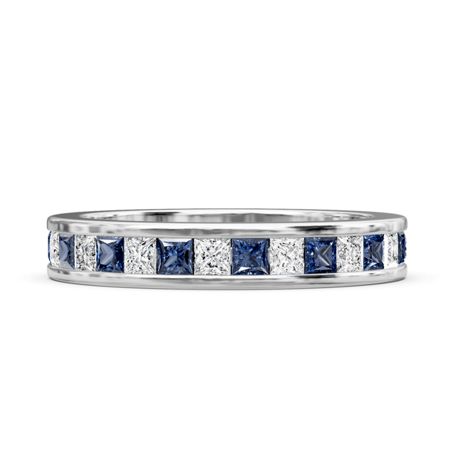 1.60 CT Princess Cut Blue Sapphires and Diamonds - Eternity Rings