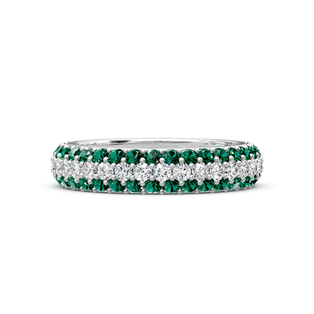 2.50 CT Round Cut Green Emeralds and Diamonds - Eternity Rings