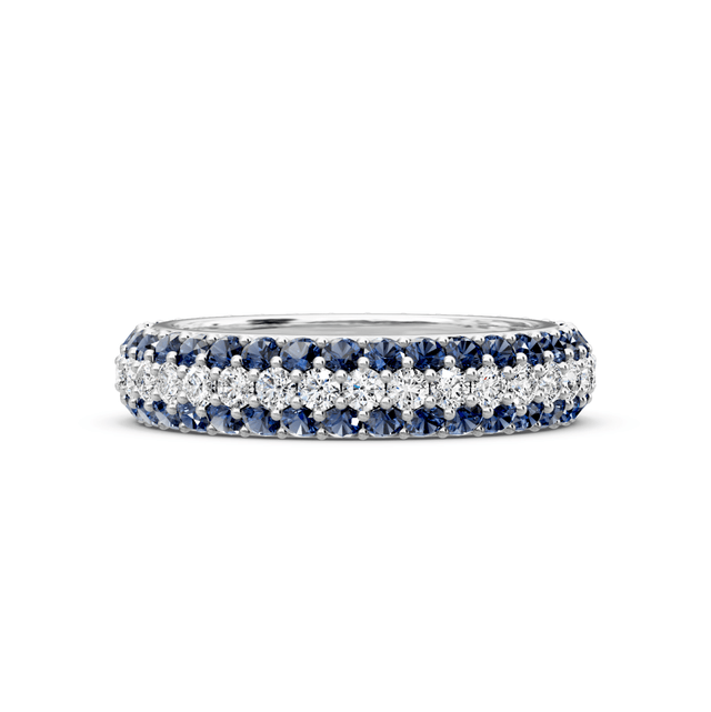 2.50 CT Round Cut Blue Sapphires and Diamonds - Eternity Rings