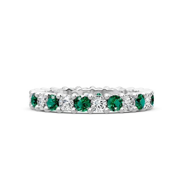 1.50 CT Round Cut Green Emeralds and Diamonds - Eternity Rings