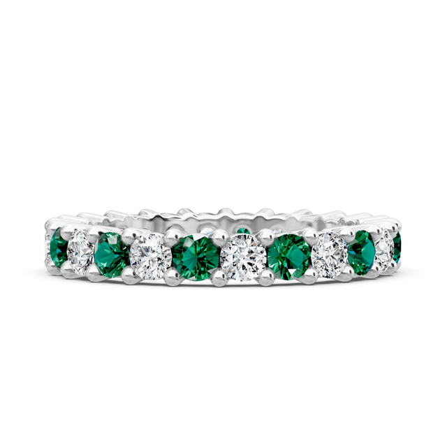 1.50 CT Round Cut Green Emeralds and Diamonds - Eternity Rings