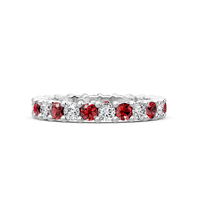 1.50 CT Round Cut Rubies and Diamonds - Eternity Rings