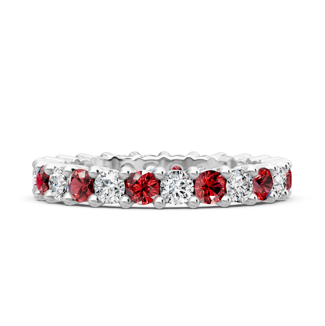 1.50 CT Round Cut Rubies and Diamonds - Eternity Rings