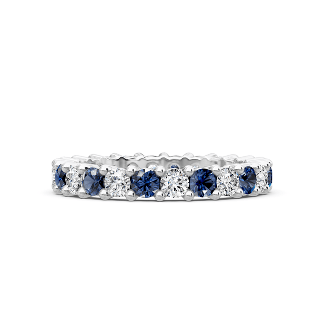1.50 CT Round Cut Blue Sapphires and Diamonds - Eternity Rings