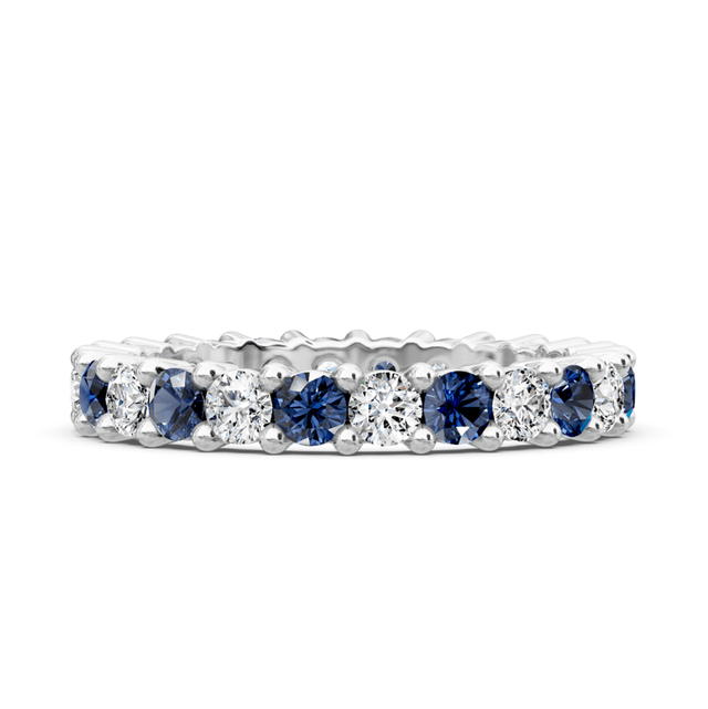 1.50 CT Round Cut Blue Sapphires and Diamonds - Eternity Rings