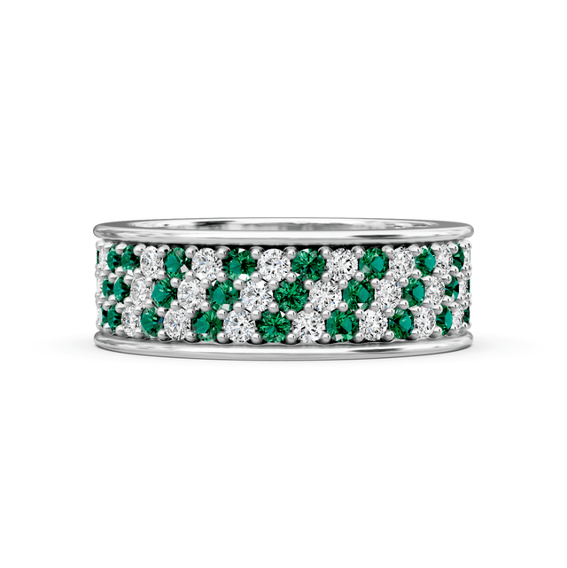 2.20 CT Round Cut Green Emeralds and Diamonds - Eternity Rings