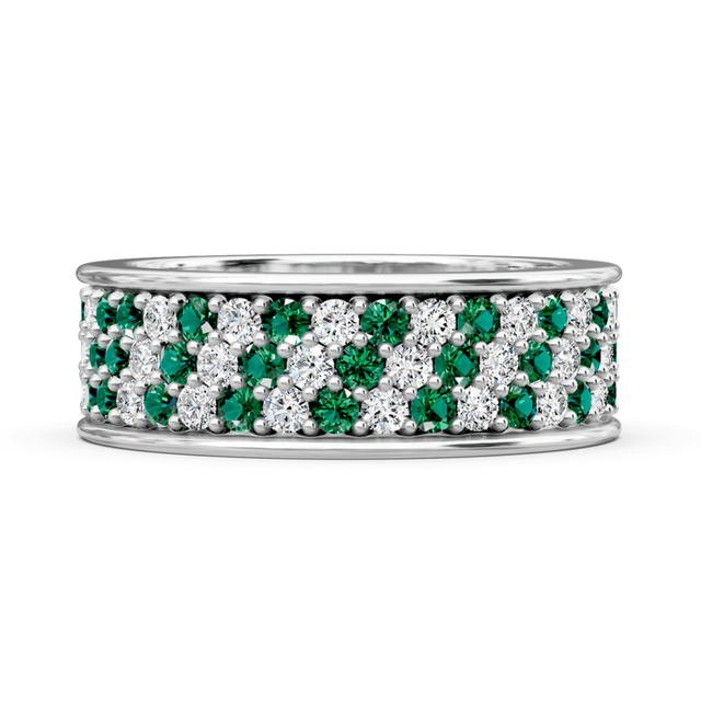 2.20 CT Round Cut Green Emeralds and Diamonds - Eternity Rings