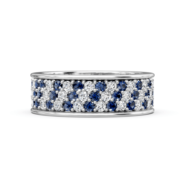 2.20 CT Round Cut Blue Sapphires and Diamonds - Eternity Rings