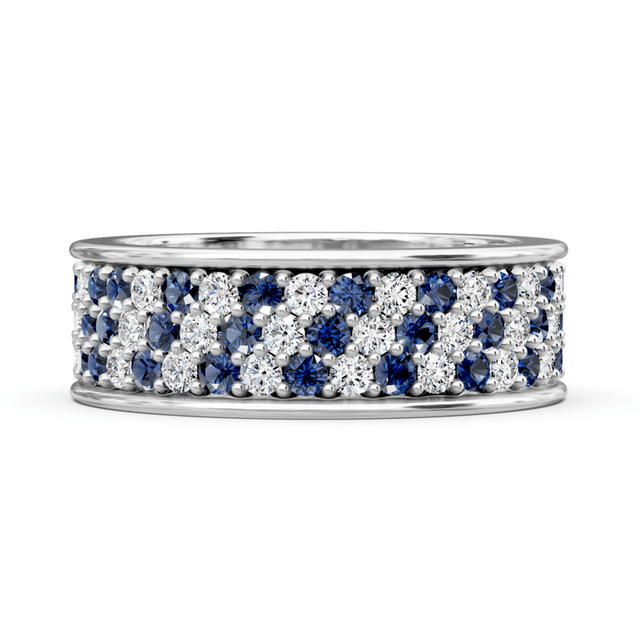 2.20 CT Round Cut Blue Sapphires and Diamonds - Eternity Rings