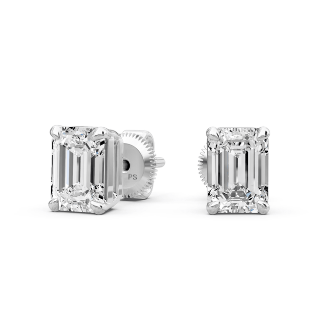0.50-3.00 CT Emerald Cut Natural Diamonds - Stud Earrings
